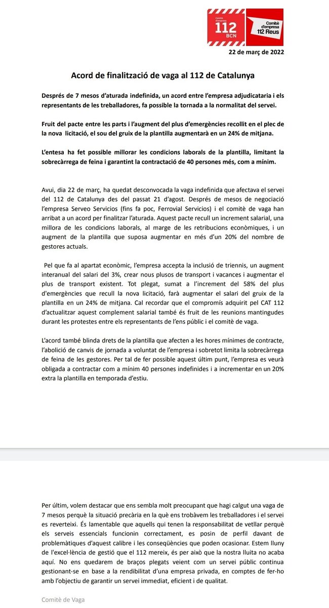 Acord de finalització de #vaga112: