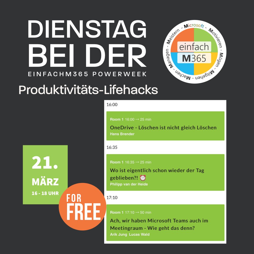 Heute geht es bei der #einfachm365 #powerweek mit drei spannenden Sessions weiter. Einfach über den Link auf unserer Seite beitreten 😊
Hinweis: Die letzte Session wird von Ragnar Heil (<a href="/ragnarh/">Ragnar Heil (MVP)</a>) gehalten.
#community #sharingiscaring #m365 #microsoft365