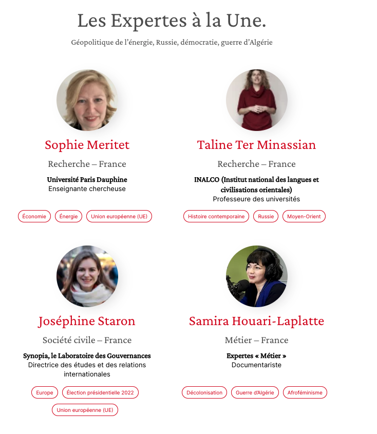 Les_Expertes's tweet photo. Géopolitique de l'énergie, Russie, démocratie, guerre d'Algérie, , voici les Expertes à la Une cette semaine sur https://t.co/WVjl2zDO61 https://t.co/at2ep2VRkV