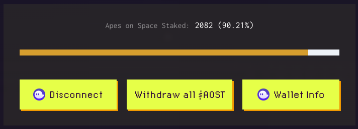 aos_NFT's tweet photo. 90,21% staked 🥩 3,8% (88) listed only.

69 listings soon? 👀 https://t.co/gJkkn5fVFa