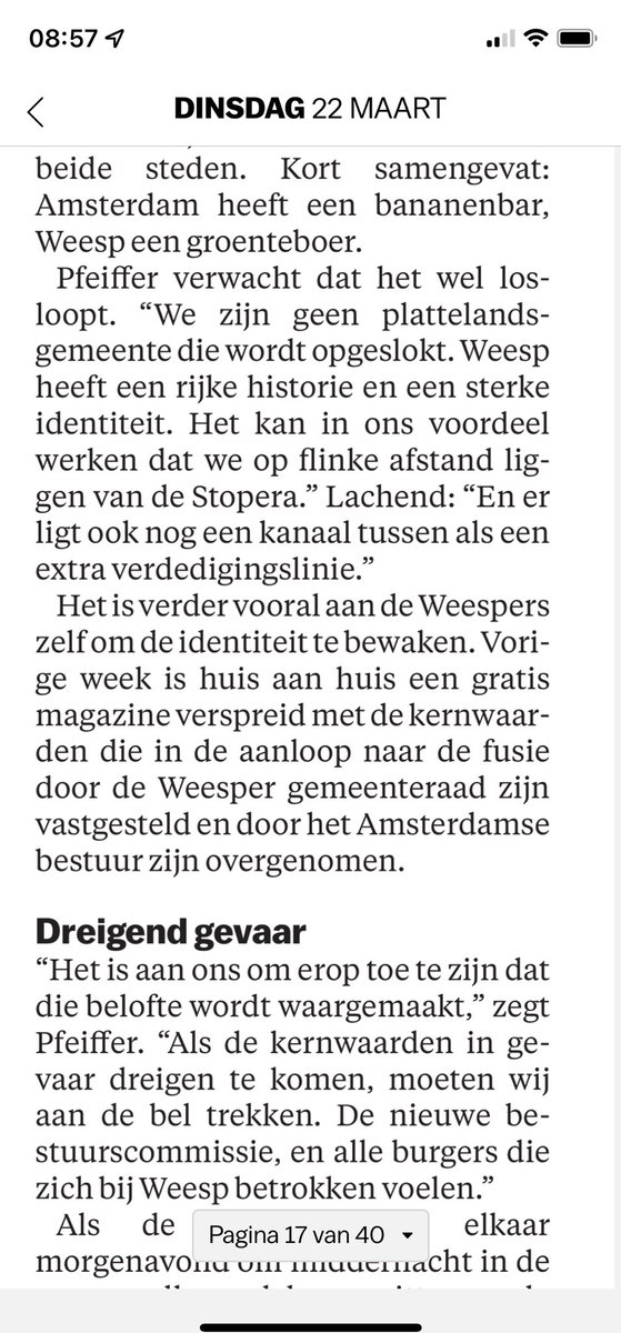 In het Parool: Het is vooral aan de Weespers zelf om de identiteit te bewaken.

Moeilijke, maar belangrijke opdracht.