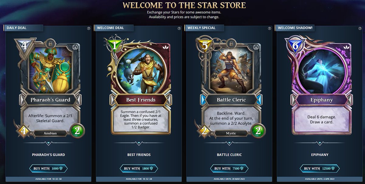 megametalgaming's tweet photo. The STAR STORE got a refresh, what do you think?
Worth spending on?
.
.
#GodsUnchained #StarStore #NFT #TCG #megametalgaming https://t.co/nW2NnTOPqL
