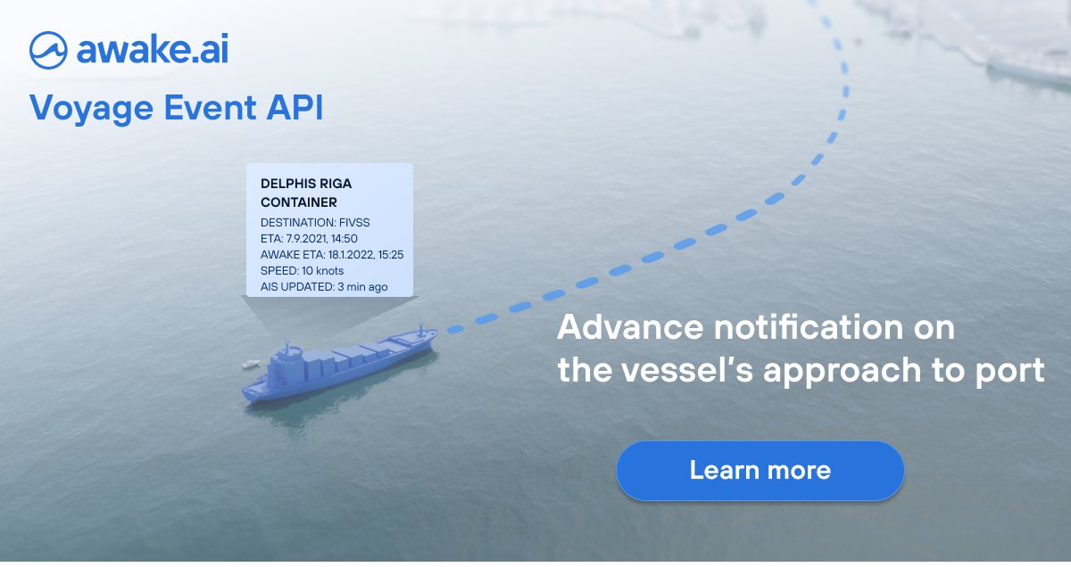Did you know that the Event API service can be used for advance notification on the vessel's approach to port? 

Learn more and request a trial: hubs.ly/Q016r4S60

#eventAPI #vesselmonitoring #portcall #awakeai