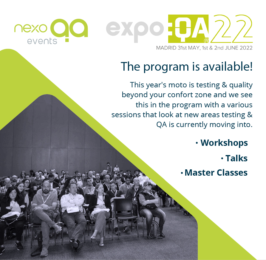 nexoQA's tweet photo. ¡El programa de expo:QA'22 ya esta disponible!

Un programa enfocado a sacarnos de nuestra zona de confort como testers y dar un paso más allá.

Si quereis ver de que consta el programa podeis verlo aquí: https://t.co/InpJ6O8285

#nexoQA #events #softwaretesting #qa #testing https://t.co/qPK4SJyrog
