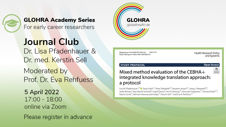 globalhealth_de's tweet photo. How can #globalhealth research be designed and effectively communicated? This will be a central question in the in the GLOHRA Journal Club where @LPfadenhauer &amp; @sell_kerstin will present their article on integrated knowledge translation
More info: https://t.co/GTQTgcOT2O https://t.co/HBAm9nWQiS