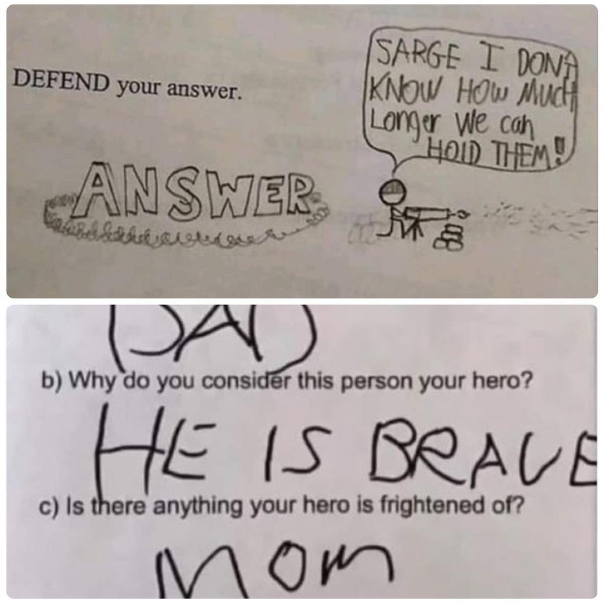 DomesticatedCom's tweet photo. Hilarious test answers by kids that deserve an A, for effort at least...