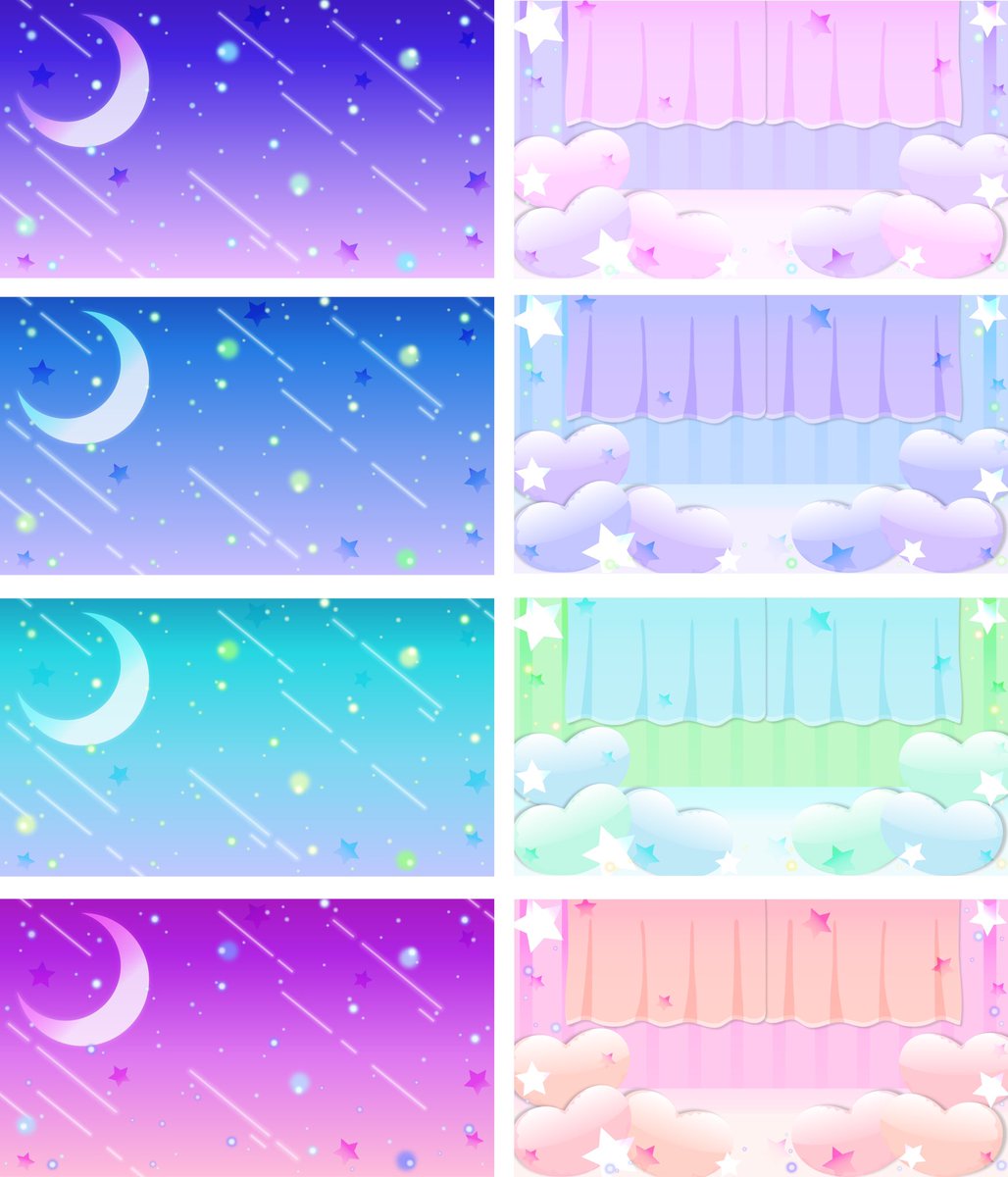 ah__create's tweet photo. ドリーミンな背景🦄✨
💙💜全2種×各4色💜💙

ゆめかわ風は王道かわいい❣️是非使ってみてください☺️

#フリー背景 #背景素材 #配信素材 #フリー背景 #無料配布 #Vtuber素材 #Vtuber #新人Vtuber #Vtuber応援 #配信者応援 https://t.co/tzrCId87E9
