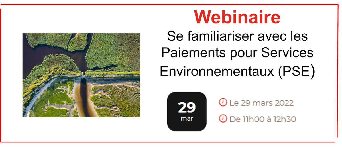 TerrConseils's tweet photo. 🗓️RDV mardi 29 pour mieux comprendre le dispositif des Paiements pour Services Environnementaux à travers des retours terrains.
Un webinaire en partenariat avec CDC Biodiversité et @egis. 
Inscriptions👉 https://t.co/79hAdKOwyS
#biodiversite #PSE https://t.co/DWMZspGOEN