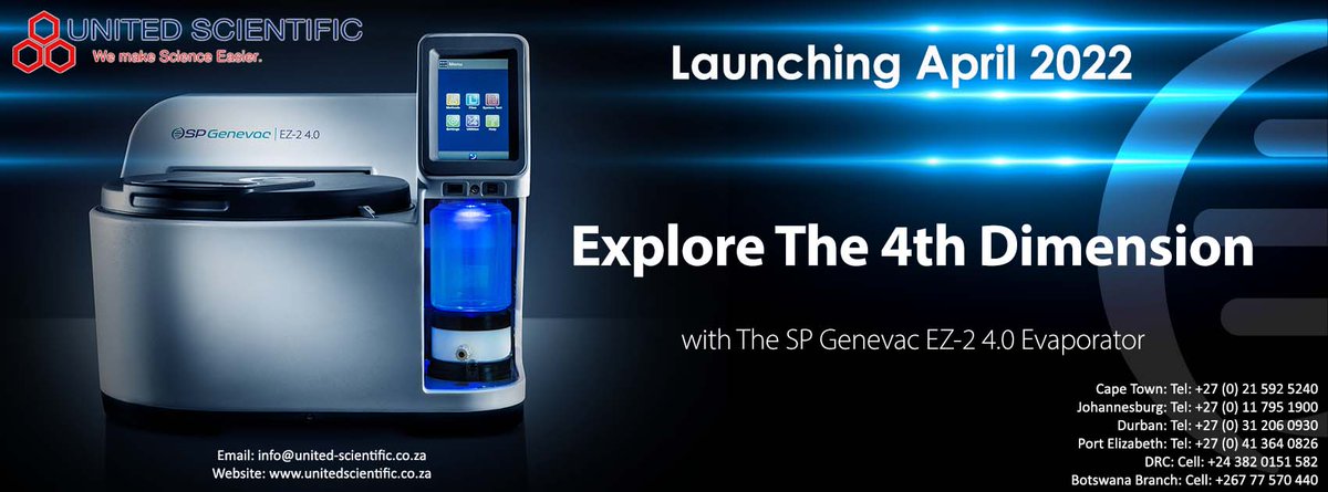 UnitedScientif's tweet photo. The New SP Genevac EZ-2 4.0 Series will launch in April 2022. For more information on the EZ-2 4.0 Series visit our website at https://t.co/tLFf3rmOkR
Email us at info@united-scientific.co.za and one of our representatives will contact you with a quote or more information. https://t.co/b24kfKmus4
