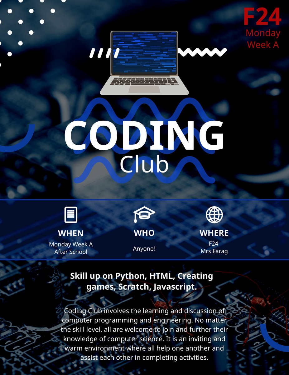 Remember to attend coding club on Monday week A.