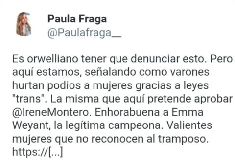 Jose__Errasti's tweet photo. A raíz de la victoria en natación femenina de Lia Thomas, éste ha sido un fin de semana muy polémico en twitter. Por ejemplo, aquí tenéis dos tuits que se escribieron en los hilos sobre el tema.
¿A qué no sabéis cuál de las dos cuentas ha cerrado twitter por este tuit? https://t.co/JHYZJaHQx2