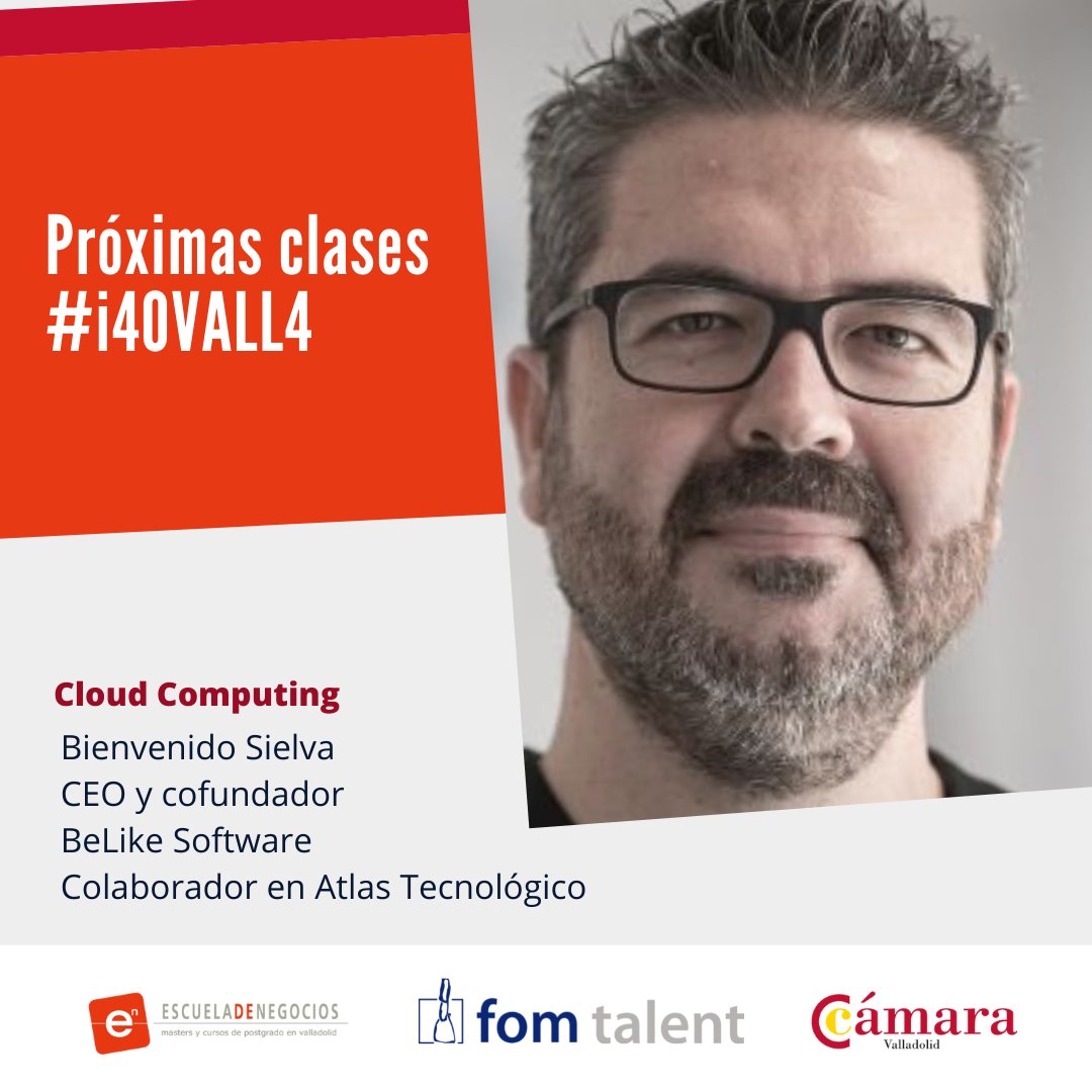 📢Alumnos #i40VALL4, este fin de semana tenéis sesión doble de Cloud Computing con <a href="/bsielva/">Bienve Sielva</a>, CEO y cofundador de BeLike Software y colaborador en <a href="/AtlasTec/">Atlas Tecnológico</a>  | Máster #Industria40 en <a href="/eden_valladolid/">Escuela de Negocios</a>