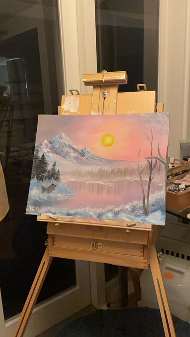 first painting in months, decided to follow a bob ross tutorial https://t.co/mKJAcWV61E