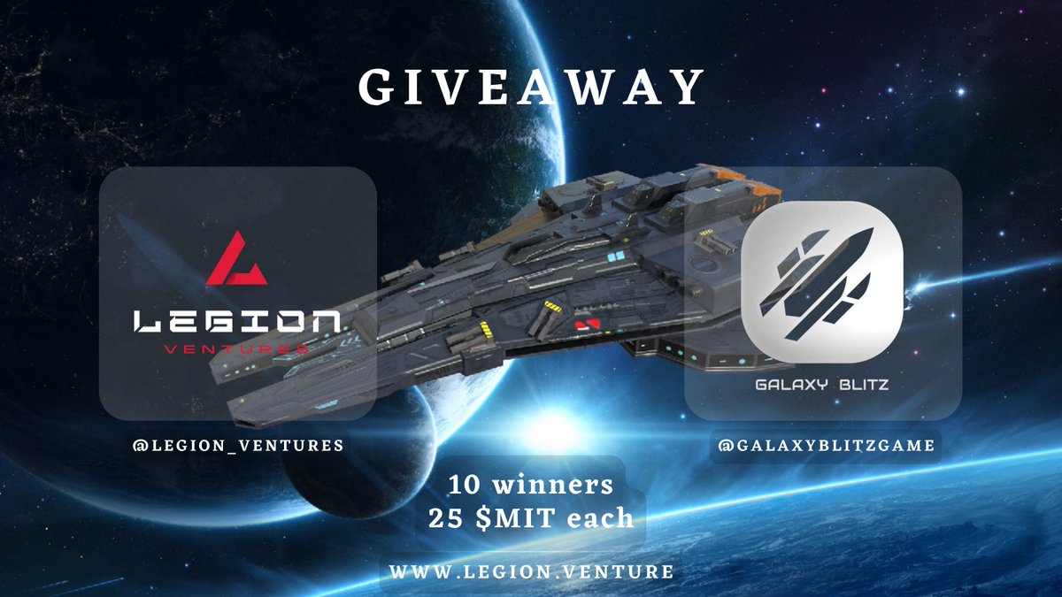 0x_legio's tweet photo. LegionVentures 🤝 #GalaxyBlitz GIVEAWAY!

250 $MIT are up for grabs between 10 winners 🎉

✅Like and retweet
✅ Follow @legion_Ventures and @GalaxyBlitzGame
✅Comment below
✅Fill out the form below, following additional tasks in the form 👇
https://t.co/p7ZquC0pM7 https://t.co/xeCgVdBAD3