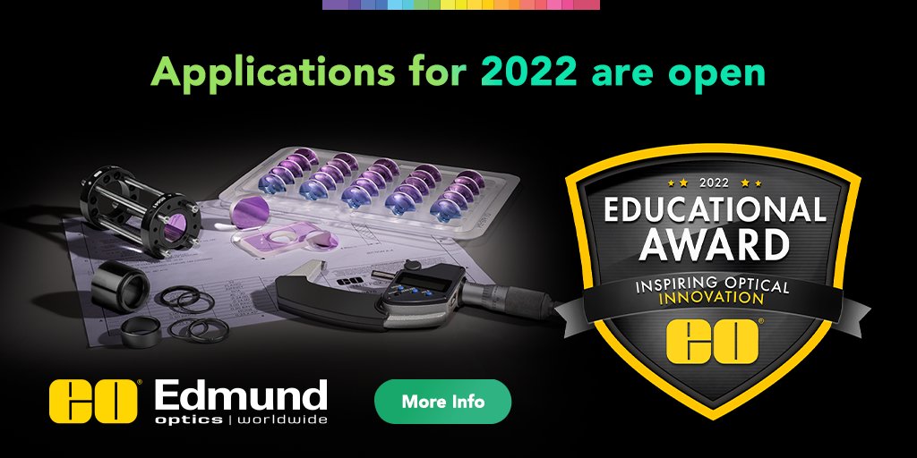 Edmund Optics (EO) awards 15 prizes in America, Asia and Europe:
    Gold🥇 Award:      € 7,000 
    Silver🥈 Award:    € 5,000
    Bronze🥉 Award: € 3,000 
Submit your application and become a finalist.

For further details, follow🕵 the link🔗:
ow.ly/GcW4103uHKS