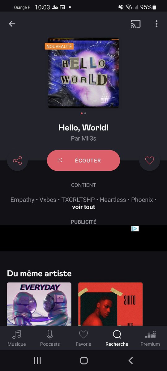 Mil3s_1's tweet photo. 🎉🎉🎉🎉 DISPOOOOOOOOO🎉🎉🎉🎉🎉🎉
Mon premier projet "Hello, world!" Est dispo partout (bientôt sur spotify)
Partagez, streamez, kiffez ❤❤ https://t.co/hhbpdThYFL