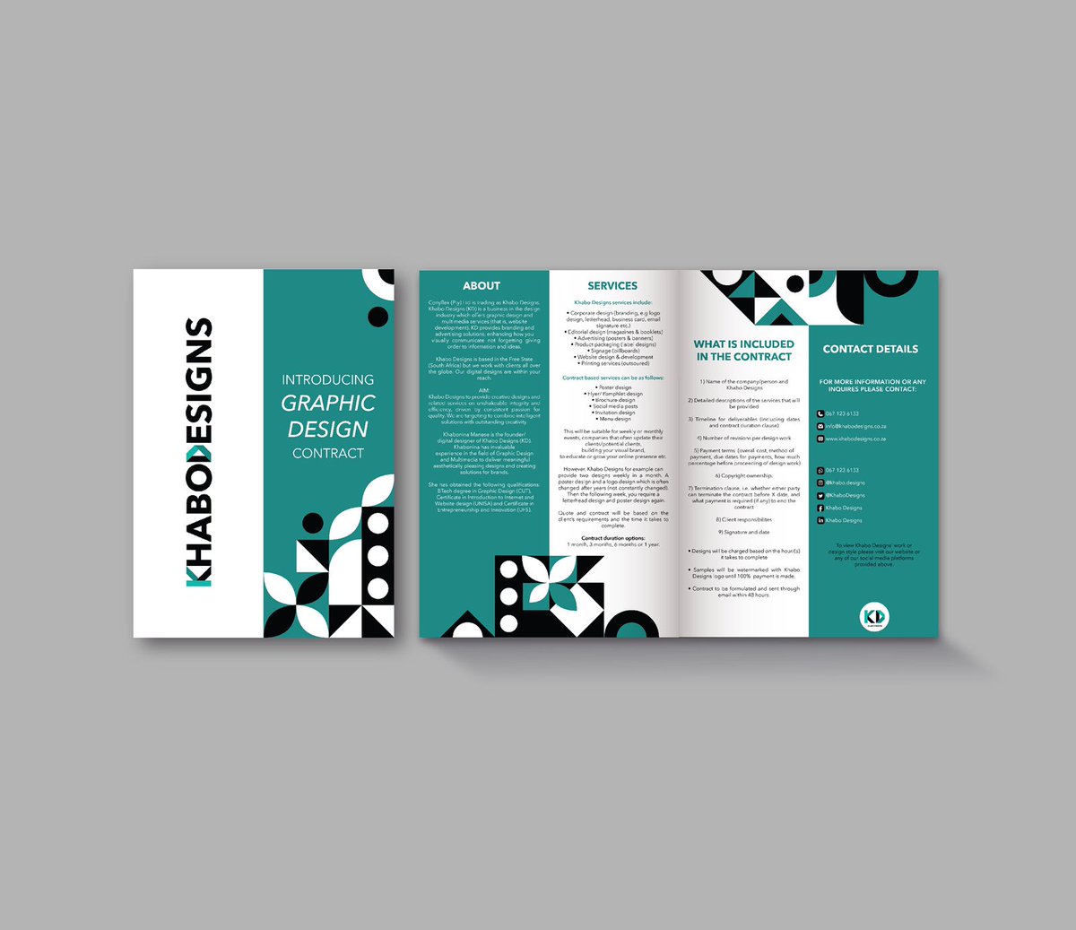 KhaboDesigns's tweet photo. Hey, did you know that Khabo Designs offers graphic design contracts? 
For more information:
Please drop your email address in the comments or send a WhatsApp text on 067 123 6133, I’ll send you the brochure 😉
#khabodesigns #kd #graphicdesign #contract #brochure https://t.co/LtaH6hTZwB