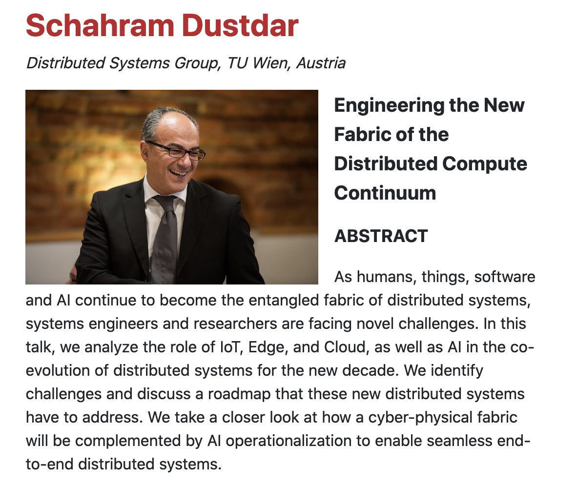 IEEEPerCom's tweet image. Today&apos;s keynote is given by Prof. Schahram Dustdar, titled as &quot;Engineering the New Fabric of the Distributed Compute Continuum&quot;. Join us 14:30 CET! #Percom2022