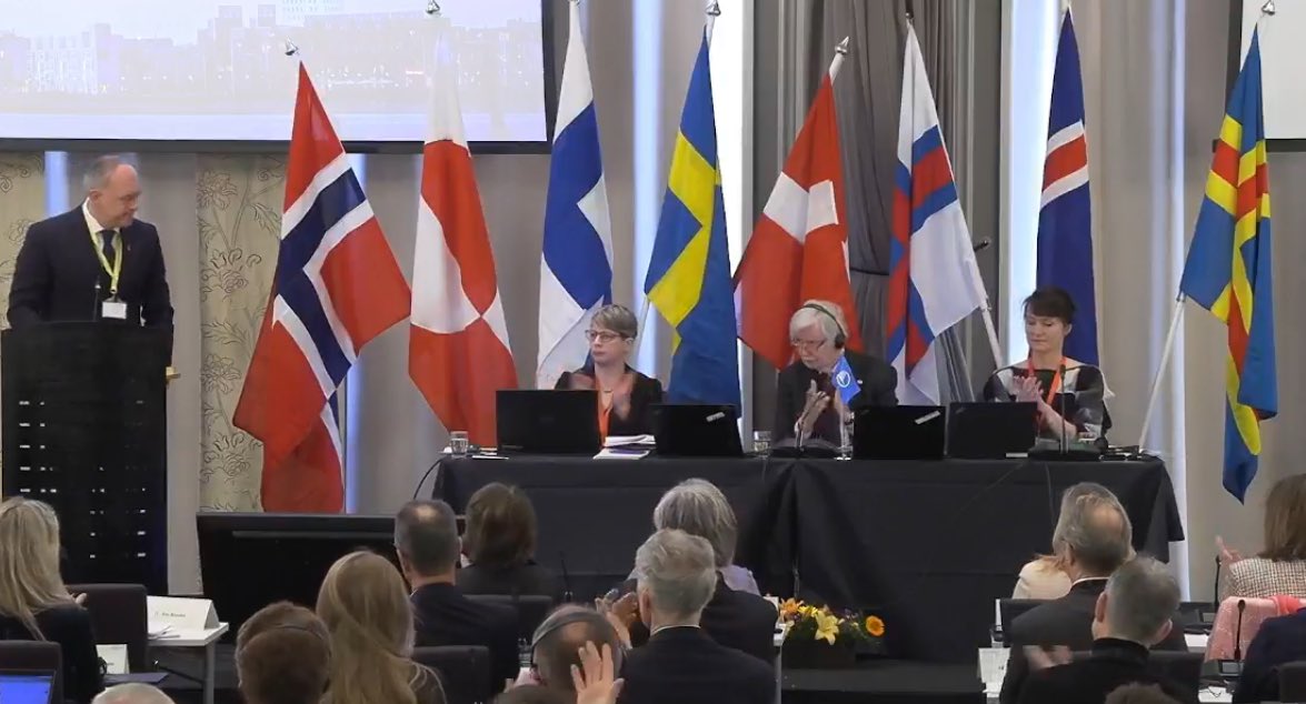 nordensk's tweet photo. “On behalf of the Nordic Council I thank you for these moving words”, says Erkki Tuomioja, President of The Nordic Council. 

#nrsession #nrpol https://t.co/cYLeTwXjB8