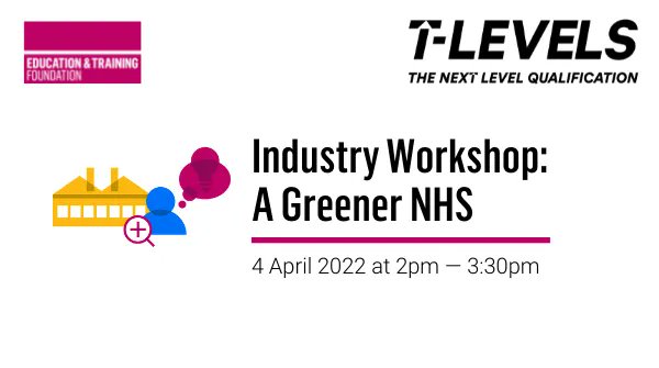 🌱 If you're delivering Health and Science #TLevels, join our upcoming Industry Workshop to hear the Group Head of Sustainability at @NCAlliance_NHS give an overview of the #GreenerNHS programme and what is expected of all trusts. Book your place now! 👉 buff.ly/3qlg16w