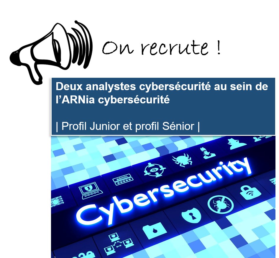 #BourgogneFrancheComté L’Agence Régionale du Numérique et de l'intelligence artificielle recherche deux analystes #cybersécurité pour le pôle régional / centre d’alerte et de réaction aux attaques informatiques #CSIRT Candidatez dès auj. bit.ly/3wtfBPw