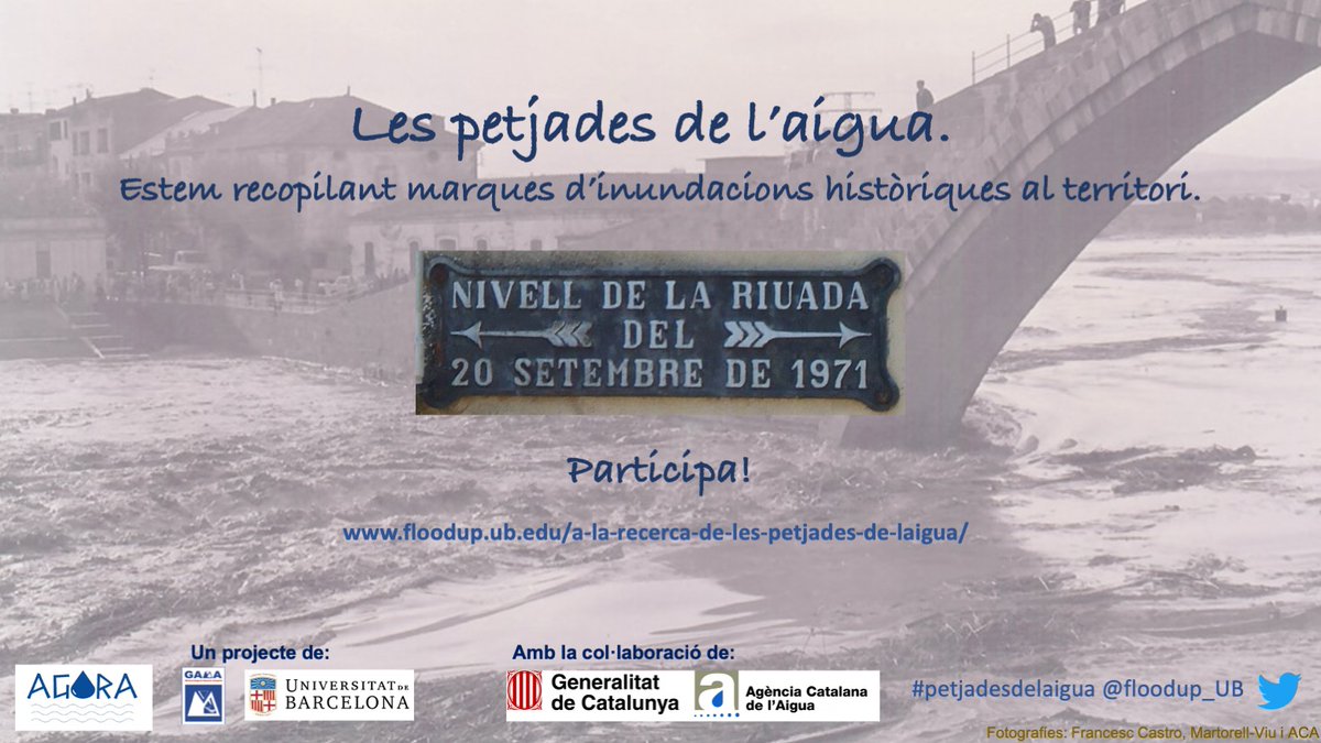 ✍️La contribució de tots i totes és fonamental per poder localitzar totes les marques d’inundacions que tenim al nostre territori. Per saber més i participar entra a: floodup.ub.edu/a-la-recerca-d…
Contribueix a reconstruir la història del territori!  #cienciaciutadana #petjadesdelaigua