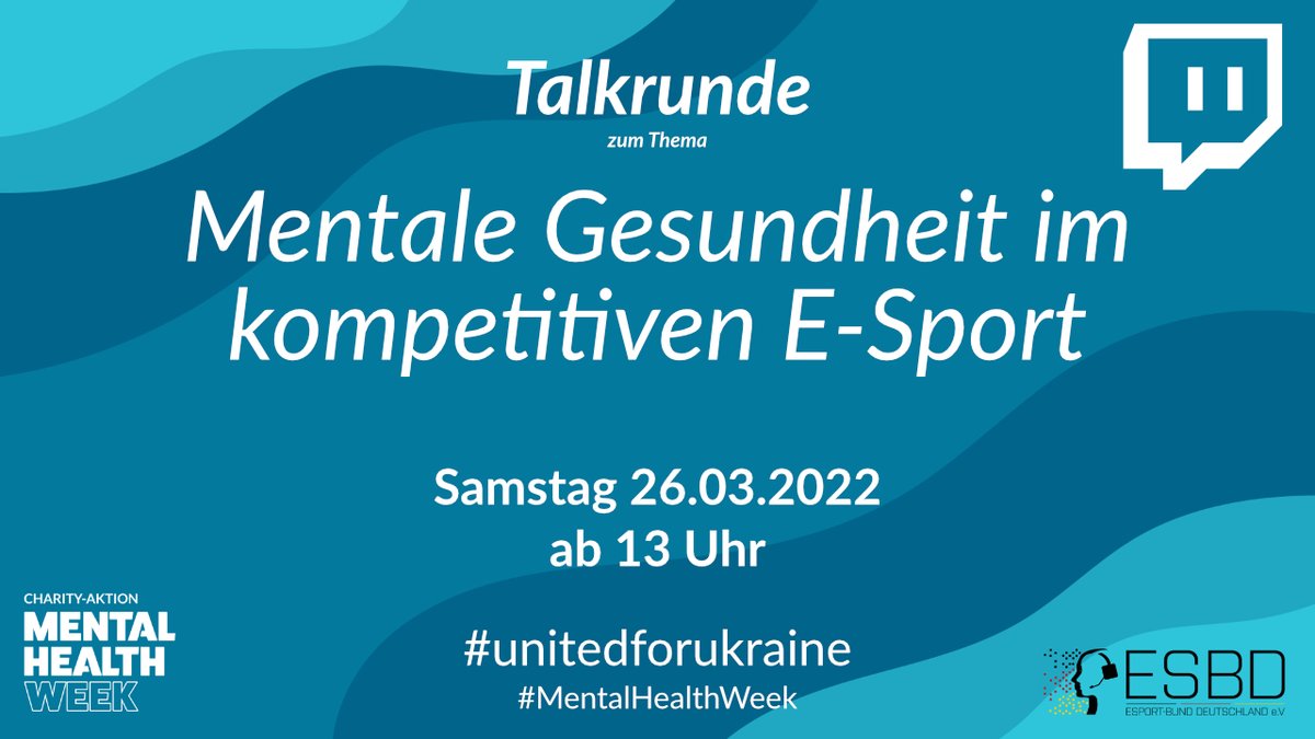 Am Samstag geht es zur #MentalHealthWeek mit dem nächsten Expert*innen-Talk weiter! 🎙️

Diesmal widmen sich unsere Gäste dem Thema 'Mentale Gesundheit im kompetitiven E-Sport'.

Mit dabei:
- <a href="/martina_cubric/">Martina Čubrić</a> 
- <a href="/eAthleten/">Lukas Gennrich</a>
- <a href="/MarkusMoeckel/">Markus Moeckel</a> 

👉  esportbund.de/mental-health