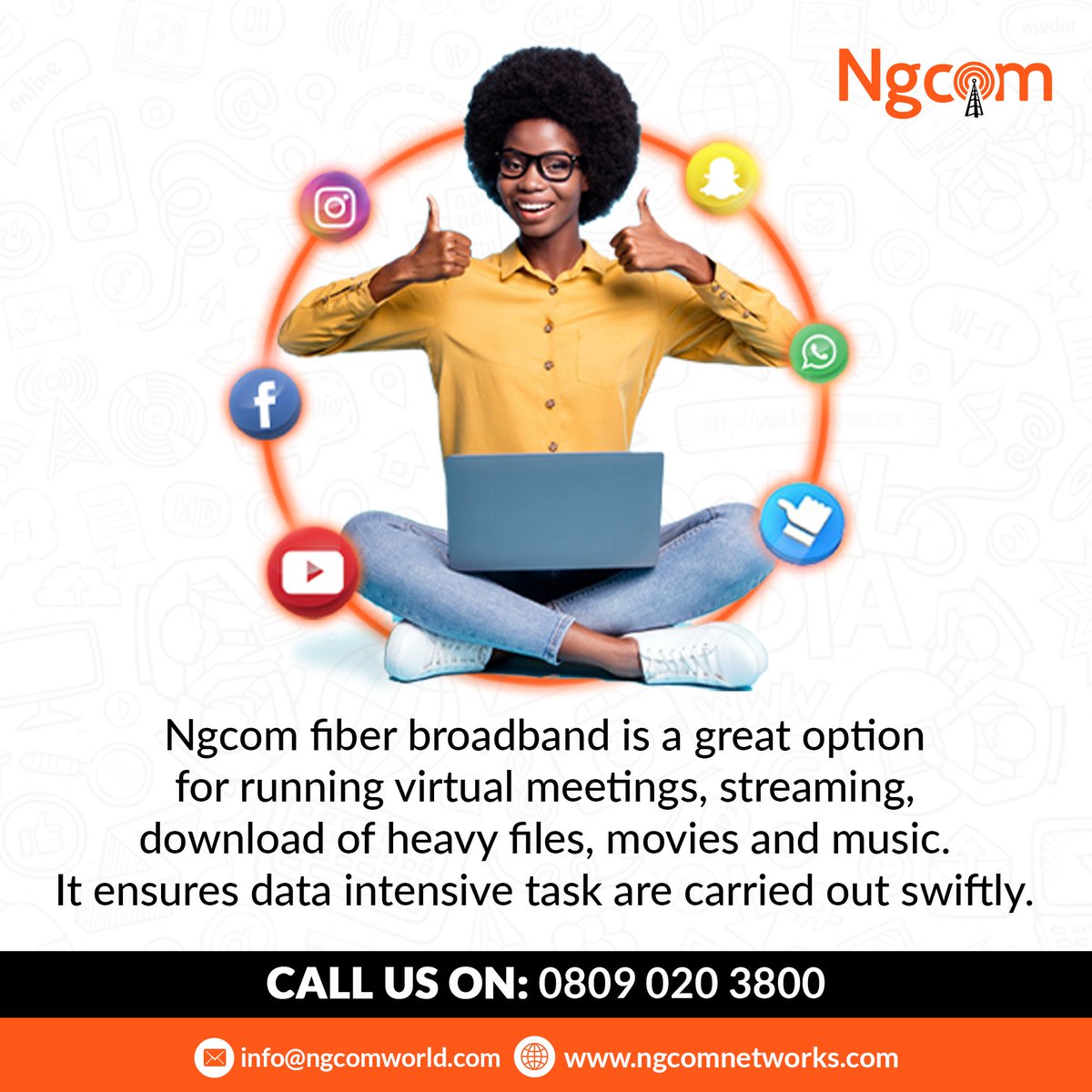 ngcom_net's tweet photo. Ever wondered what you can do with Ngcom Fiber broadband internet?
We can give you 99 more reasons but we will give you just a few.
Call us today to make that switch to the right internet service.
#ngcom #NGCOMNetworks #internetserviceprovider #internet #speedtest https://t.co/WNrKrMGxQu