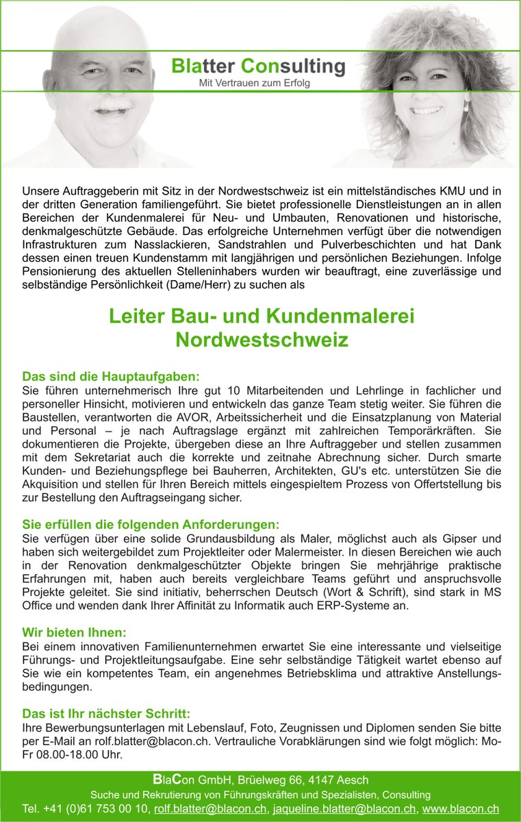 RolfBlatter's tweet photo. Wir haben ein interessantes Stellenangebot für Sie als Leiter Bau- und Kundenmalerei - eine spannende und interessante Führungs- und Projektleitungsaufgabe.

https://t.co/pJHDrLZkCX

#malermeister #maler #gipser #projektleitung #führungsaufgabe #nordwestschweiz https://t.co/nCM7UGd9JB