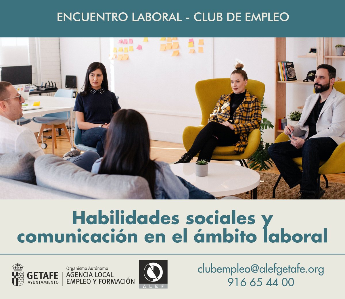 alefgetafe's tweet photo. #ClubEmpleoALEF – Este jueves, 24 de marzo, puedes acudir al encuentro sobre habilidades sociales y comunicación en el ámbito laboral donde podrás compartir tu experiencia y cambiar impresiones en la materia. 👉 inscríbete: https://t.co/Z8zDvXRy3l https://t.co/Eo4XarfCwD