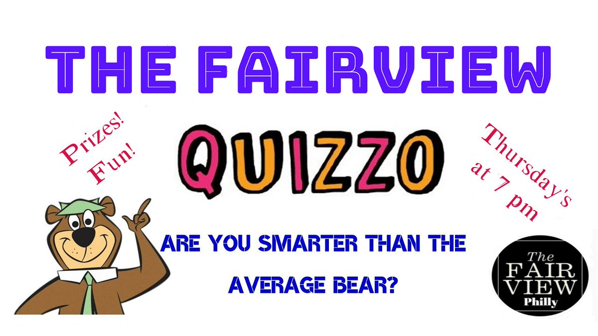 FairviewPhilly's tweet photo. Are you smarter than the average bear? Join us for QUIZZO, Thursday, March 24 from 7pm - 9pm, hosted by Quizzo Man aka Rob Tait!

New theme every Thursday!! Prizes as well! Grab some food &amp; drinks while you are at it!

#Philly #PhillyQuizzo #PhillyFun #Fairmount #Quizzo https://t.co/IoNL7PD4Rs