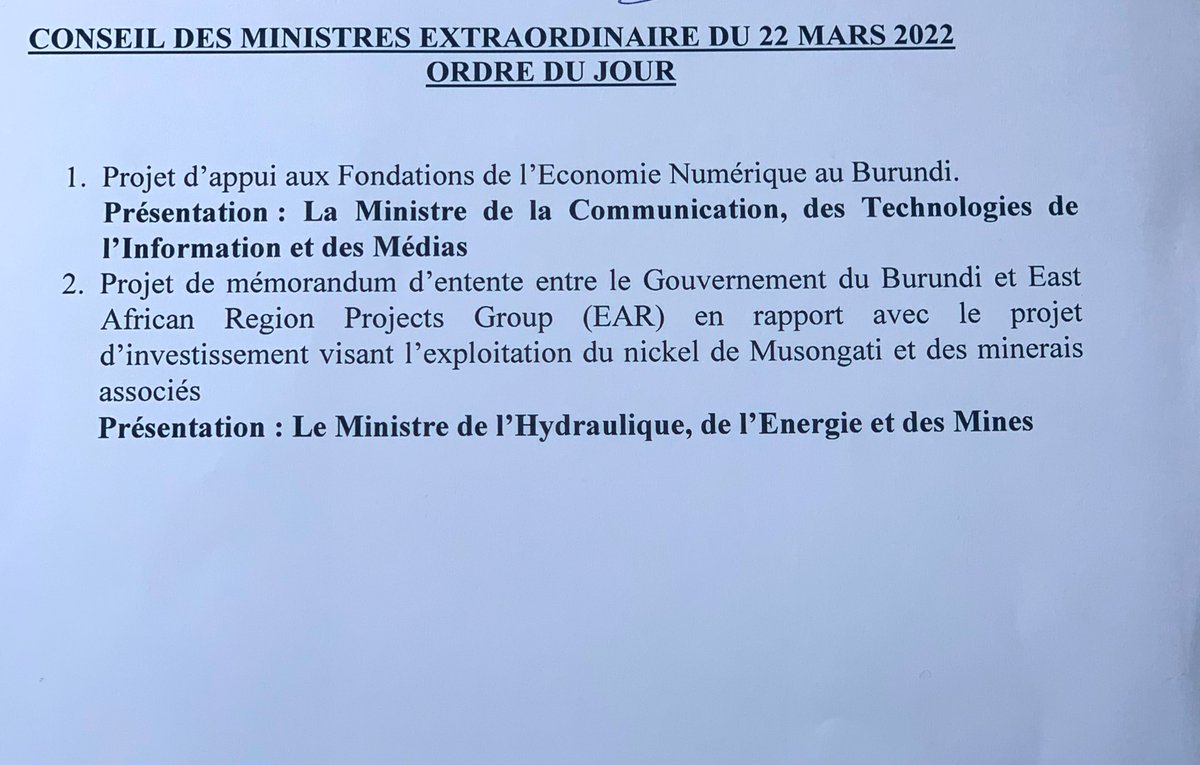 NtareHouse's tweet photo. Un Conseil des Ministres extraordinaire vient de se tenir au Palais Ntare Rushatsi sous les auspices du Président Évariste #Ndayishimiye avec deux points à l’ordre du jour, dont le Projet d’appui aux Fondations de l’Economie numérique au #Burundi. https://t.co/RrjqTmjzkd