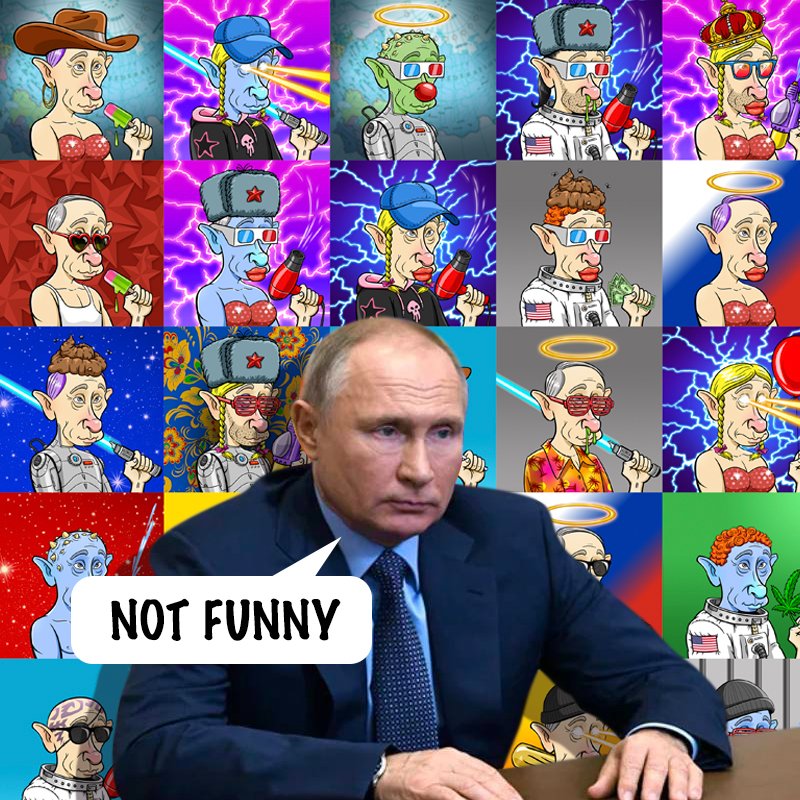 Not funny...    for him.
opensea.io/collection/pap… 
#NFTcollector #NFT #NFTCommunity #NFTart #nftcollectors #NFTshill #digitalart  #opensea #cartoon #Putin #Plaid_Putin #RussiaUkraineWar  #Ukraine  
sites.google.com/view/papaputin
instagram.com/papa.putin.nft/