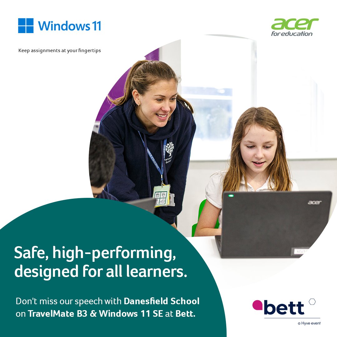 On March 24 at #Bett2022, don't miss our keynote speech on #Windows11SE & the rugged, compact #AcerTravelMate B3 notebooks!  UK's @DanesfieldSchl School joins Acer to share their experiences during the rollout of cloud-based Windows 11 SE. #AcerforEducation @Bett_show
👇