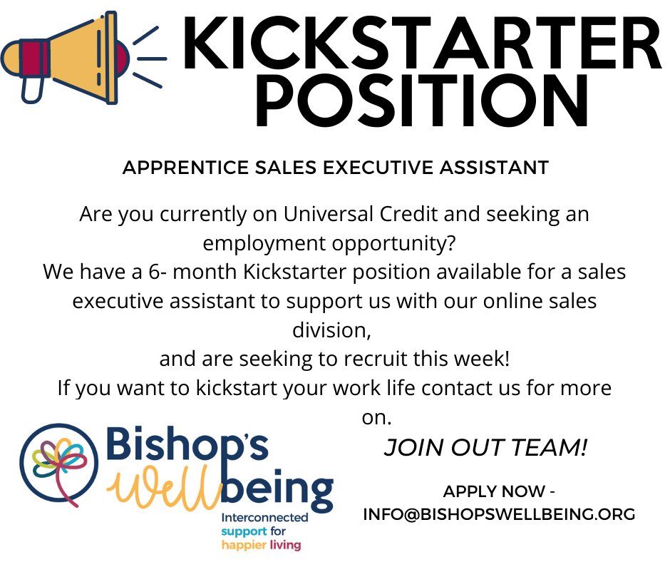 The governemnts univeral credit Kickstarter scheme ends this month, so if you qualify and are interested in this role please contact us.