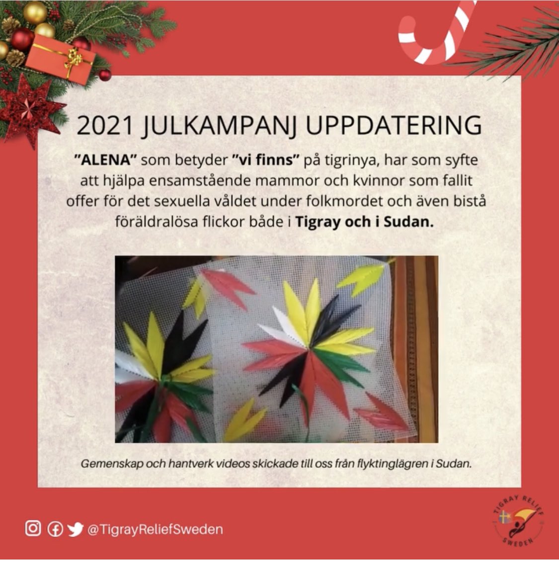 TigrayRelief's tweet photo. Update: Thank you to everyone for your donations to our Christmas campaign for #Tigray. We are donating 100% to the ALENA project for women and girls in Sudan who are survivors of sexual violence. https://t.co/qszWorOKND