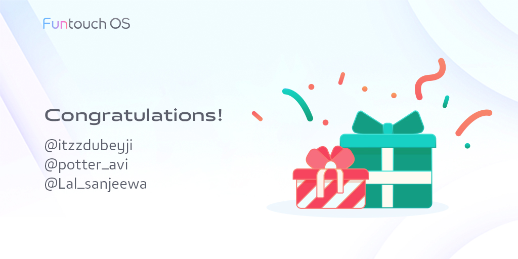 OriginOS_Global's tweet image. 🥳Congratulations!
@itzzdubeyji
@potter_avi
@Lal_sanjeewa
😊If you don't win this time, don't worry.
😎There are many amazing contests in the near future! Stay tuned! 
#vivo #FuntouchOS #DateStickers #WFH