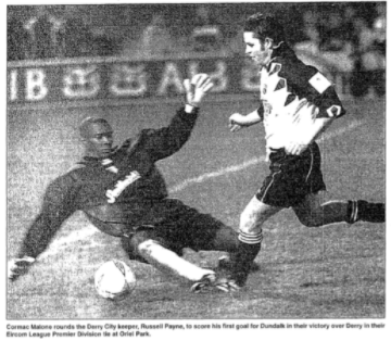 jamesrogersie's tweet photo. On this day 20 years ago Cormac Malone scored his first goal for home town club Dundalk in a 4-2 win over Derry City at Oriel Park. Also on target for the Lilywhites that day were James Keddy, Garry Haycock &amp; Donal Broughan while Darren Kelly &amp; Liam Coyle scored for the visitors https://t.co/uz1QkwtsCX