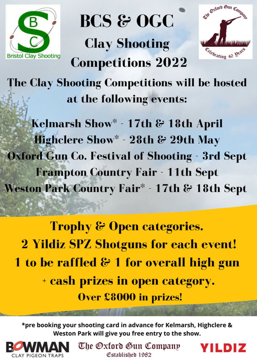 Kelmarsh Show (@kelmarshshow) on Twitter photo The Clay Shooting Competition is welcomed to the #KelmarshShow. Run by @oxfordguncompany and @bristolclayshooting and kindly supported by <a href="/bowmantraps/">Bowman Traps</a> and @yildizshotgunsuk, take a look at what you could win below!
kelmarshshow.co.uk/whats-on/clay-…
#Countryside #clayshooting The Clay Shooting Competition is welcomed to the #KelmarshShow. Run by @oxfordguncompany and @bristolclayshooting and kindly supported by <a href="/bowmantraps/">Bowman Traps</a> and @yildizshotgunsuk, take a look at what you could win below!
kelmarshshow.co.uk/whats-on/clay-…
#Countryside #clayshooting