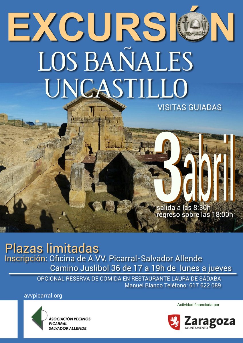 Asociación de vecinos Picarral - Salvador Allende (@depicarral) on Twitter photo Excursión a Los Bañales / Uncastillo encuadrada en el programa "Guardaos de los Idus de marzo" avvpicarral.org/guardaos-de-lo… Actividad financiada por <a href="/ZCultura/">Zaragoza Cultura</a> Excursión a Los Bañales / Uncastillo encuadrada en el programa "Guardaos de los Idus de marzo" avvpicarral.org/guardaos-de-lo… Actividad financiada por <a href="/ZCultura/">Zaragoza Cultura</a>