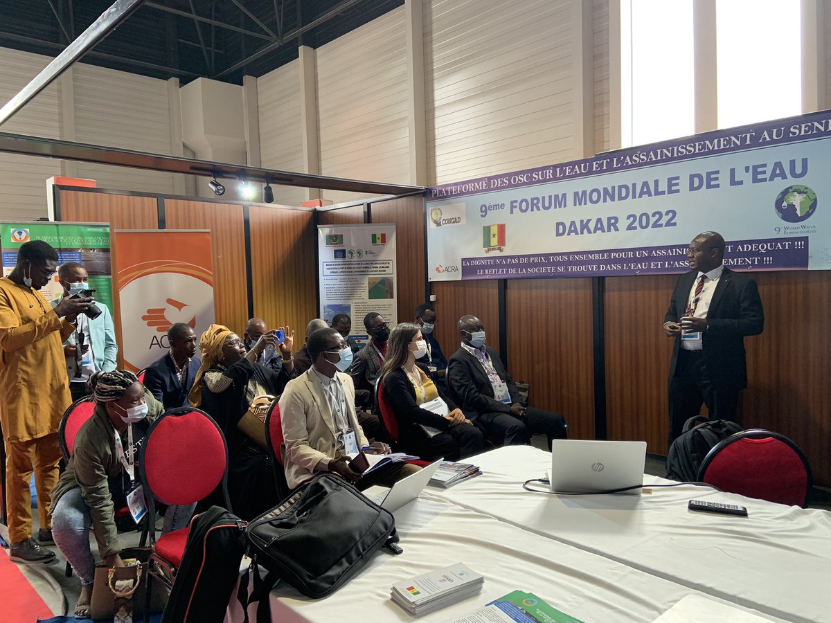 CoalitionEau's tweet photo. En direct du stand de la Plate-forme des OSC sur l’eau et l’assainissement au Sénégal 🇸🇳 avec une présentation de PADIE sur la mise en place des services d’eau, le financement et la tarification au Togo #WorldWaterForum9 @BEffectCoal #aafea #plaidoyer @cceabt https://t.co/NxzkwKSRuW