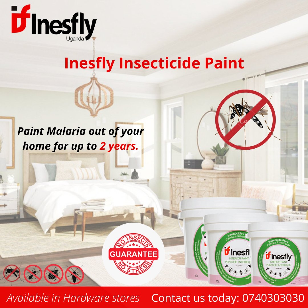 InesflyUganda's tweet photo. Malaria is one of the leading diseases killing children &amp; pregnant mothers in Uganda today. Paint Malaria out of your home with Inesfly Insecticide Paint for up to 2 years. 
Contact us today for more info 
☎️ 0740303030
#InesflyUganda #insecticidePaint #Paint #FightMalaria https://t.co/R6JzQgvTXU