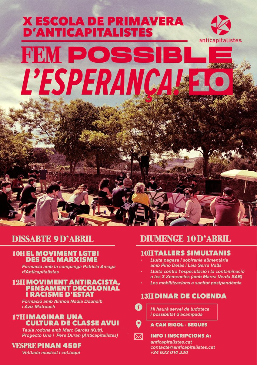 A l’#EscolaAnticapi10 dedicarem el primer matí a la formació amb dos temes clau:

🏳️‍🌈 El moviment LGTBI des del marxisme amb la Patricia Amaya d’<a href="/AnticapLgtbqia/">Anticapitalistas LGTBIQA+</a>

🌍 Moviment antiracista, pensament decolonial i racisme d'Estat amb l’@ainhoa_nadia i l’<a href="/azzis7/">Toussaint</a>

[Segueix 🧵]