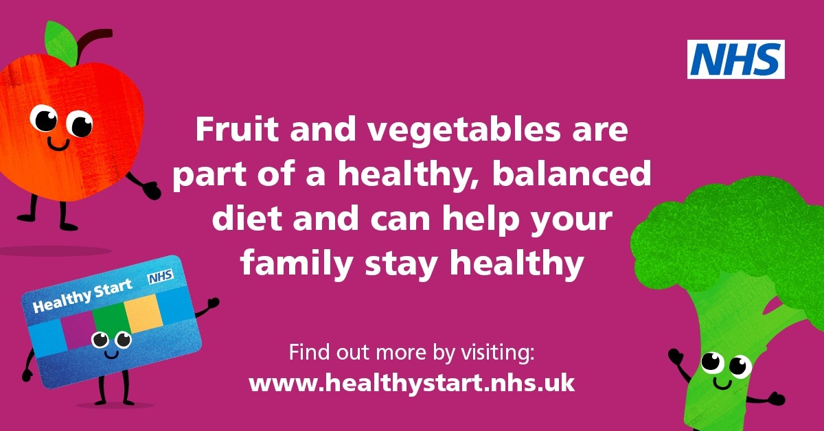 Fruit and vegetables are part of a healthy, balanced diet and can help your family stay healthy.🍎

If you're pregnant, or have a child under the age of 4, you could be eligible to help towards the cost of healthy essentials.

Find out more by visiting healthystart.nhs.uk
