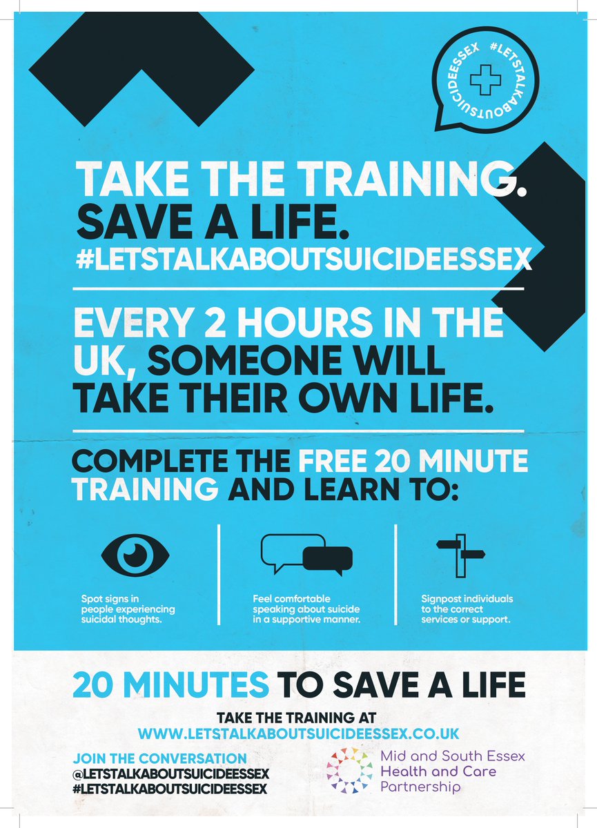 TrustLinksLtd's tweet image. Anyone can suffer from suicidal thoughts but every one of us can make a difference

Free 20 minute training is available NOW with the Zero Suicide Alliance, helping you learn how to support someone who may be at risk
ibit.ly/OyAz

#talksuicideessex
#MentalHealthMatters