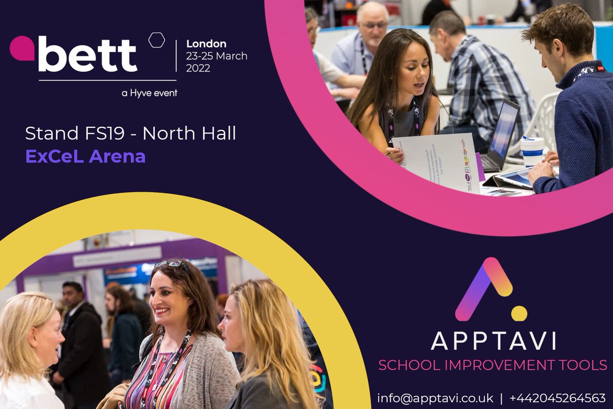 apptavi's tweet photo. We're excited to be exhibiting at Bett UK - hosted at the ExCeL Arena, London!
Drop by and see us on stand FS19 in the North Hall and hear all about our initiatives to support UK schools through to Jan '23!
#education #exhibition #bettuk #bettuk2022 #edtech #schoolleadership https://t.co/CTqllKGEBW