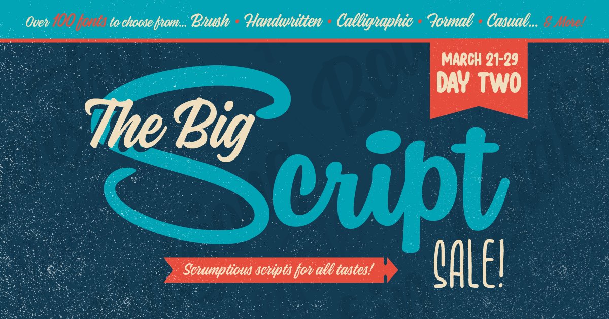 MyFonts's tweet photo. Welcome to day 2 of the 2022 #BigScriptSale, and stay tuned for discounts of up to 50% on dozens of #scripts and other #handmade display faces! Check out the whole kit & kaboodle here: https://t.co/MJ6fVoMSHo https://t.co/BZ0SQOw0KZ