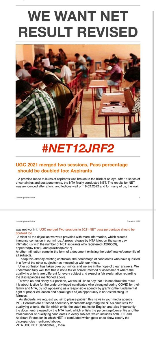NSUI_BHU's tweet photo. #due to pandemic sessions merger for NET exam but result only 6% which is totally injustice
#NET12JRF2 @EduMinOfIndia
@ugc_india @PMOIndia
#net12jrf2 https://t.co/6H6gfJ0sC5