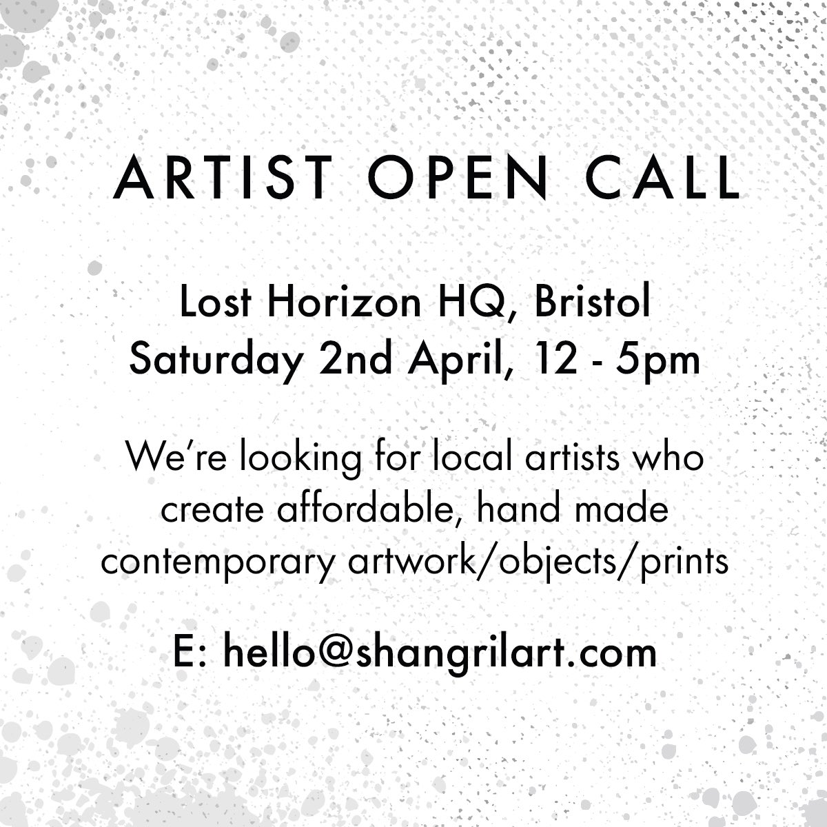 ShangrilART (@shangrilart) on Twitter photo Shout out to Bristol artists! Sell your work commission free at our next <a href="/LostHorizonHQ/">Lost Horizon</a> market.
Interested? Drop us an email with a short bio, images of your work & social handles to hello@shangrilart.com
#BristolArtists #HandmadeInBristol #AffordableArt Shout out to Bristol artists! Sell your work commission free at our next <a href="/LostHorizonHQ/">Lost Horizon</a> market.
Interested? Drop us an email with a short bio, images of your work & social handles to hello@shangrilart.com
#BristolArtists #HandmadeInBristol #AffordableArt