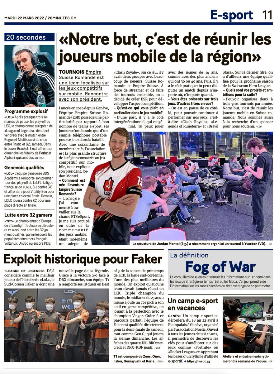 🗞️ #Newspaper 

Article du <a href="/20minutesOnline/">20 minutes</a> aujourd'hui sur notre structure en Suisse🇨🇭 et notre orientation sur les jeux mobiles📱 avec une interview de notre président <a href="/T0yBoy_/">T0yBoy</a> ✌️

🌐 20min.ch/fr/story/notre…

🙏 <a href="/LoicGebhard/">Loïc Gebhard</a> 

#ESROnFire 🔥